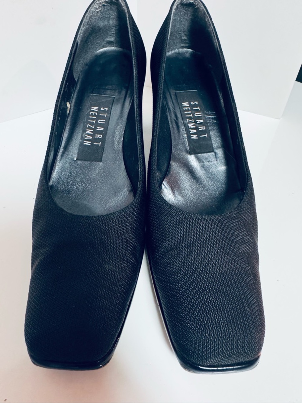 Stuart Weitzman Black Textured Square-Toe Pumps - Classic Dress Heels